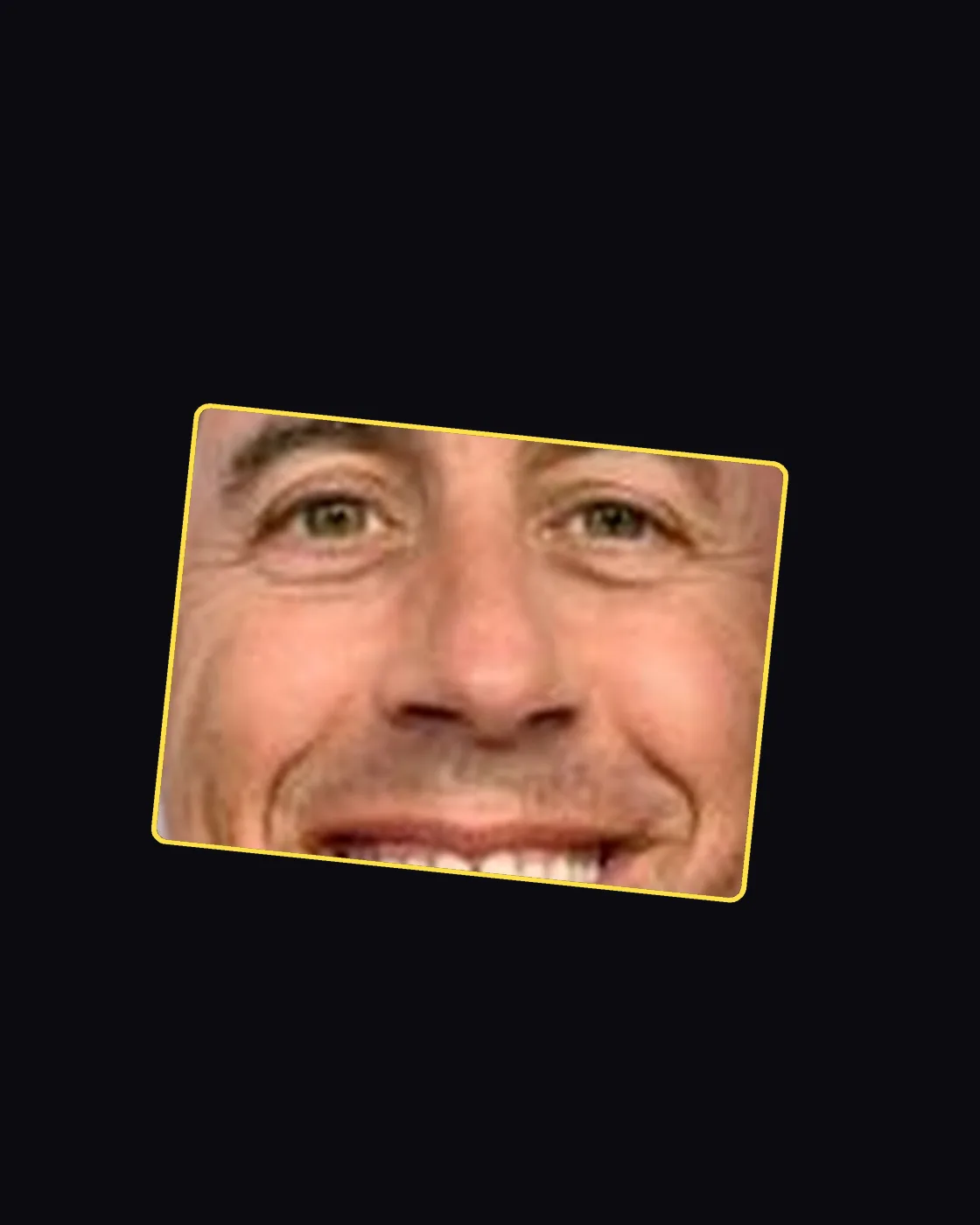 Close crop of a famous person’s nose and jawline
