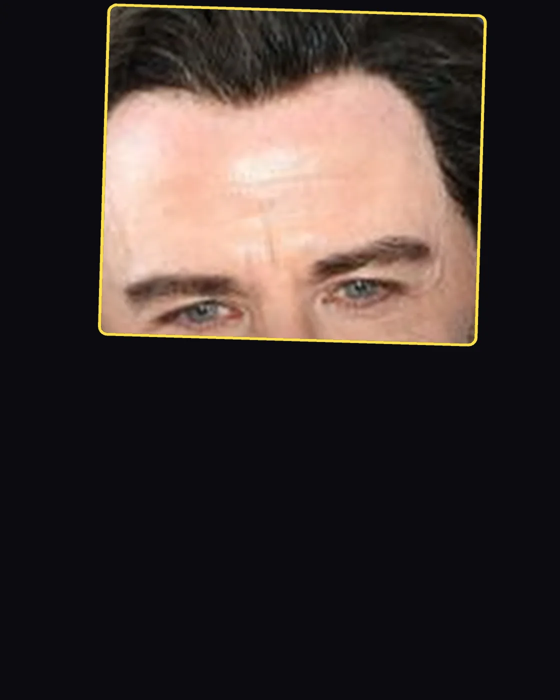 Close crop of a famous person’s hair and forehead