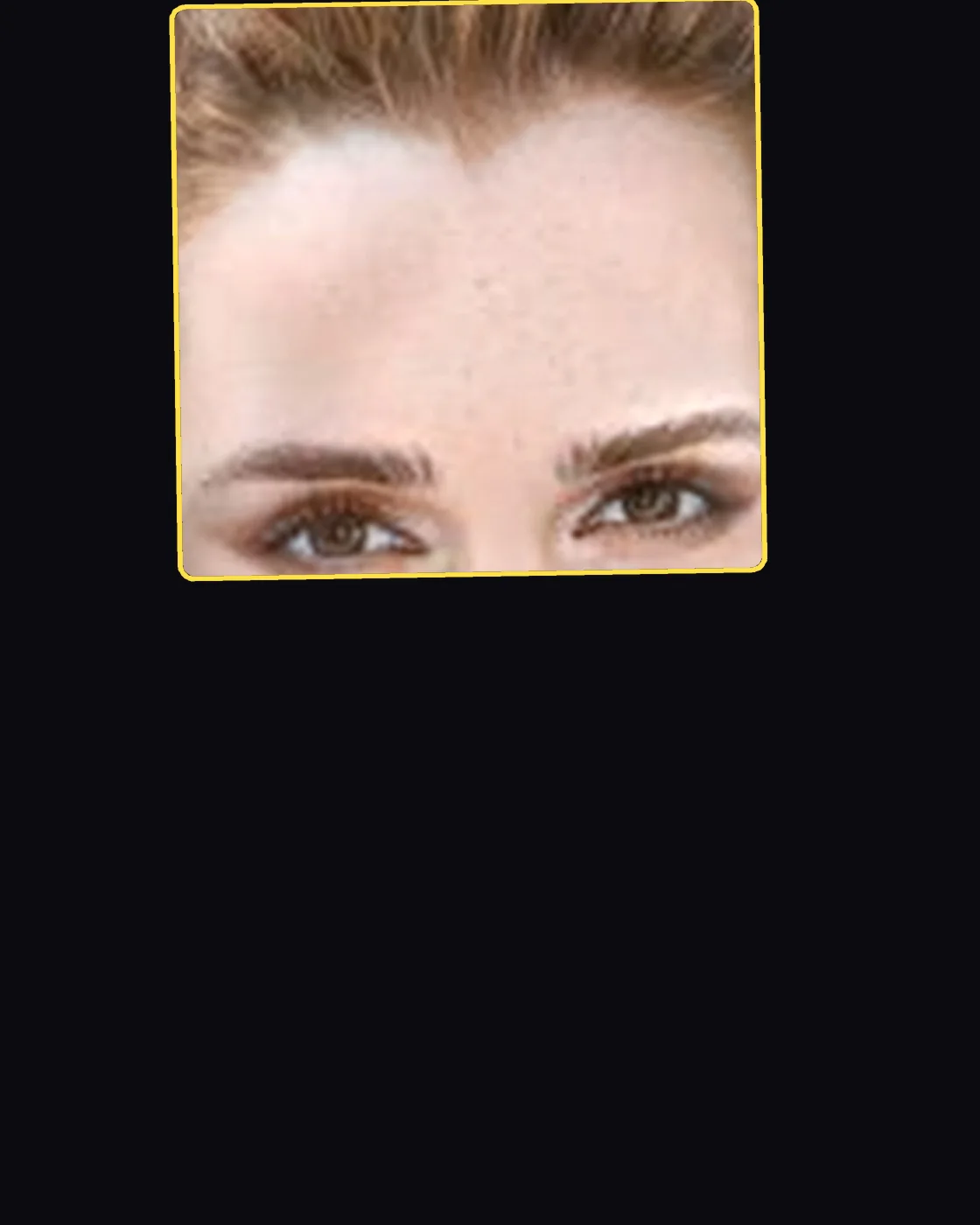 Close crop of a famous person’s hair and forehead